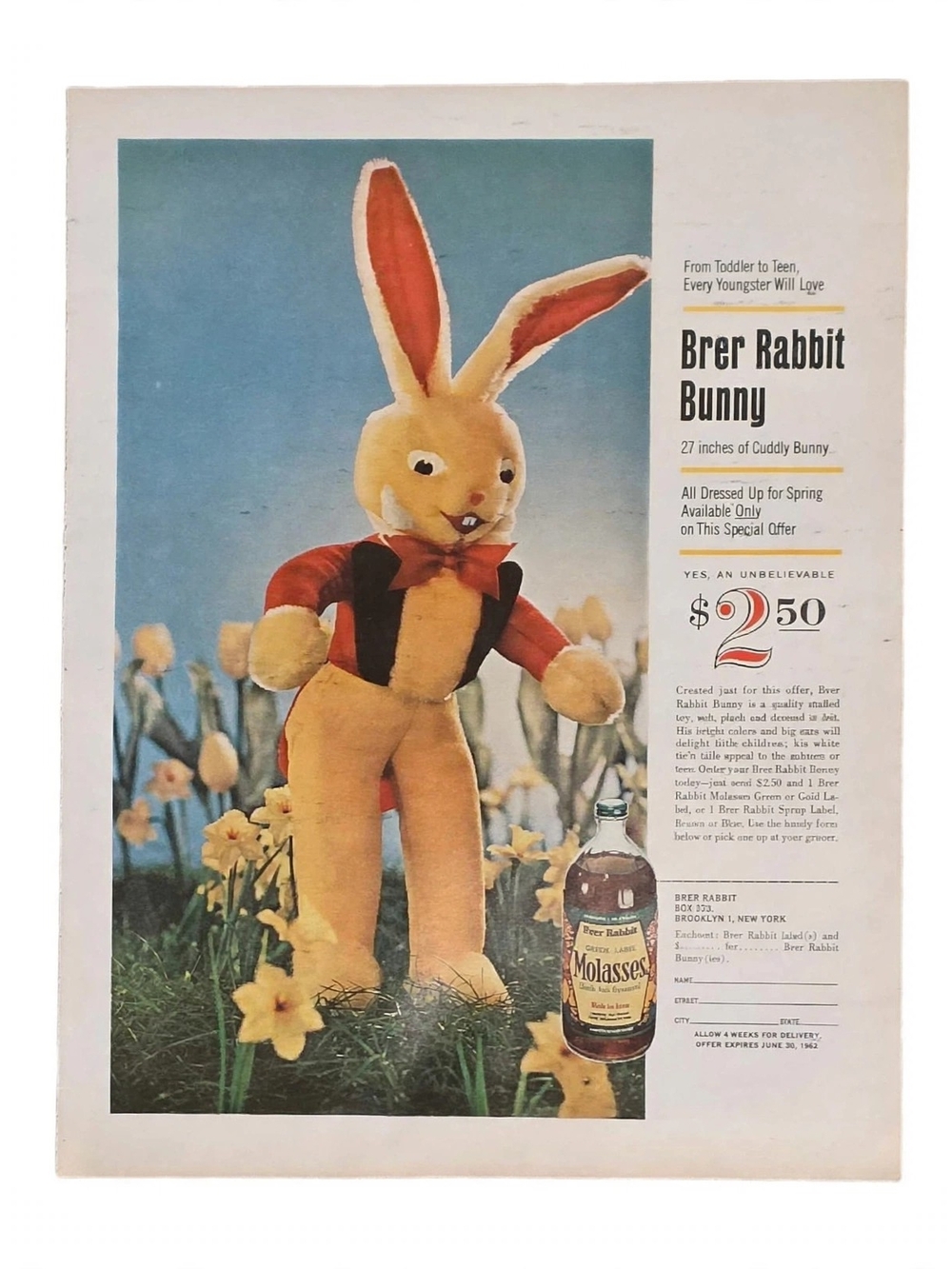 Vintage 1954 Brer Rabbit Easter Print Ad